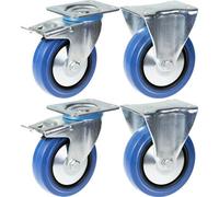Parnells 125mm 5" Castor Blue Rubber Brake & Fixed Strong 800Kg Capacity, Set Of 4