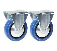 Parnells 125mm 5" Castor Blue Rubber Fixed Strong 400Kg Capacity, Set Of 2