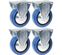 Parnells 125mm 5" Castor Blue Rubber Fixed Strong 800Kg Capacity, Set Of 4