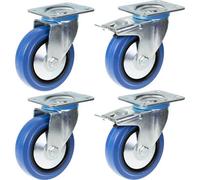 Parnells 125mm 5" Castor Blue Rubber Swivel & Brake Strong 800Kg Capacity, Set Of 4