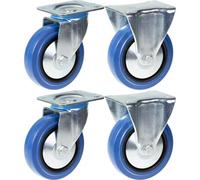 Parnells 125mm 5" Castor Blue Rubber Swivel & Fixed Strong 800Kg Capacity, Set Of 4