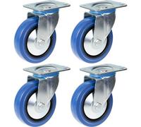 Parnells 125mm 5" Castor Blue Rubber Swivel Strong 800Kg Capacity, Set Of 4