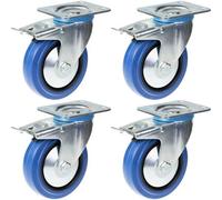 Parnells 125mm 5" Castor Blue Rubber Swivel With Brake Strong 800Kg Capacity, Set Of 4