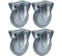 Parnells 125mm 5" Castor Grey Rubber Tyre Fixed Strong 520Kg Capacity, Set Of 4