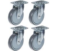 Parnells 125mm 5" Castor Grey Rubber Tyre Swivel Strong 520Kg Capacity, Set Of 4