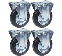 Parnells 125mm 5" Castor Rubber Tyre, Fixed, Strong 480Kg Capacity, Set Of 4