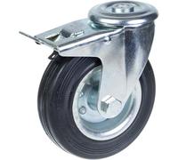 Parnells 125mm Swivel/brake Castor With Black Rubber On Pressed Steel Centre Wheel