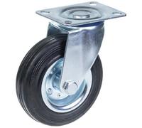 Parnells 125mm Swivel Castor With Black Rubber On Pressed Steel Centre Wheel