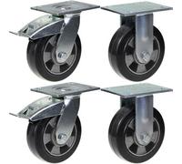 Parnells 152mm 6" Castor Black Rubber Brake & Fixed Strong 1320Kg Capacity, Set Of 4