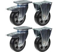 Parnells 152mm 6" Castor Black Rubber Brake & Fixed Strong 1320Kg Capacity, Set Of 4