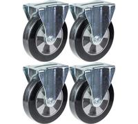 Parnells 152mm 6" Castor Black Rubber Fixed Strong 1320Kg Capacity, Set Of 4