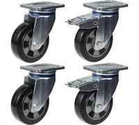 Parnells 152mm 6" Castor Black Rubber Swivel & Brake Strong 1320Kg Capacity, Set Of 4