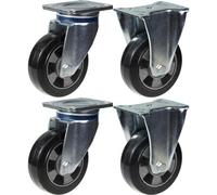 Parnells 152mm 6" Castor Black Rubber Swivel & Fixed Strong 1320Kg Capacity, Set Of 4