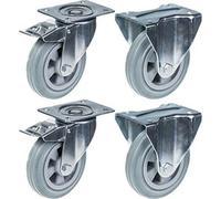 Parnells 160mm 6" Castor Grey Rubber Brake & Fixed Strong 540Kg Capacity, Set Of 4