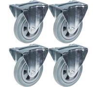 Parnells 160mm 6" Castor Grey Rubber Tyre Fixed Strong 540Kg Capacity, Set Of 4
