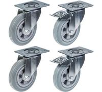 Parnells 160mm 6" Castor Grey Rubber Tyre Swivel & Brake Strong 540Kg Capacity, Set Of 4