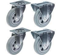 Parnells 160mm 6" Castor Grey Rubber Tyre Swivel & Fixed Strong 540Kg Capacity, Set Of 4
