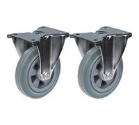 Parnells 160mm 6" Stainless Steel Castor Grey Rubber, Fixed, 270Kg, Set Of 2