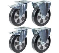 Parnells 200mm 8" Castor Black Rubber Brake & Fixed Strong 1400Kg Capacity, Set Of 4