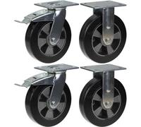 Parnells 200mm 8" Castor Black Rubber Brake & Fixed Strong 1800Kg Capacity, Set Of 4