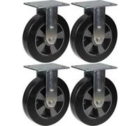 Parnells 200mm 8" Castor Black Rubber Fixed Strong 1800Kg Capacity, Set Of 4