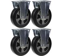 Parnells 200mm 8" Castor Black Rubber Fixed Strong 1800Kg Capacity, Set Of 4