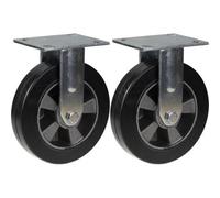 Parnells 200mm 8" Castor Black Rubber Fixed Strong 900Kg Capacity, Set Of 2