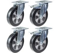 Parnells 200mm 8" Castor Black Rubber Swivel & Brake Strong 1400Kg Capacity, Set Of 4