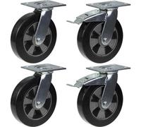 Parnells 200mm 8" Castor Black Rubber Swivel & Brake Strong 1800Kg Capacity, Set Of 4