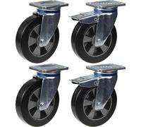 Parnells 200mm 8" Castor Black Rubber Swivel & Brake Strong 1800Kg Capacity, Set Of 4