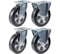 Parnells 200mm 8" Castor Black Rubber Swivel & Fixed Strong 1400Kg Capacity, Set Of 4