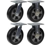 Parnells 200mm 8" Castor Black Rubber Swivel & Fixed Strong 1800Kg Capacity, Set Of 4