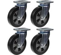 Parnells 200mm 8" Castor Black Rubber Swivel Strong 1800Kg Capacity, Set Of 4