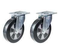 Parnells 200mm 8" Castor Black Rubber Swivel Strong 700Kg Capacity, Set Of 2