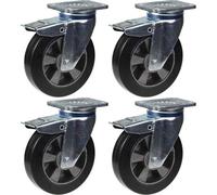 Parnells 200mm 8" Castor Black Rubber Swivel With Brake Strong 1800Kg Capacity, Set Of 4