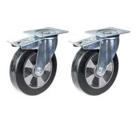 Parnells 200mm 8" Castor Black Rubber Swivel With Brake Strong 700Kg Capacity, Set Of 2