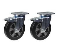 Parnells 200mm 8" Castor Black Rubber Swivel With Brake Strong 900Kg Capacity, Set Of 2