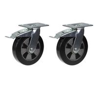 Parnells 200mm 8" Castor Black Rubber Swivel With Brake Strong 900Kg Capacity, Set Of 2