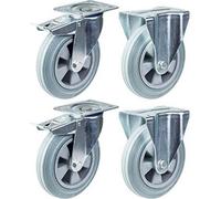 Parnells 200mm 8" Castor Grey Rubber Brake & Fixed Strong 820Kg Capacity, Set Of 4