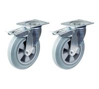 Parnells 200mm 8" Castor Grey Rubber Swivel With Brake Strong 410Kg Capacity, Set Of 2