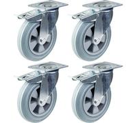 Parnells 200mm 8" Castor Grey Rubber Swivel With Brake Strong 820Kg Capacity, Set Of 4