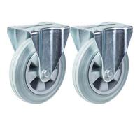 Parnells 200mm 8" Castor Grey Rubber Tyre Fixed Strong 410Kg Capacity, Set Of 2