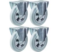 Parnells 200mm 8" Castor Grey Rubber Tyre Fixed Strong 820Kg Capacity, Set Of 4