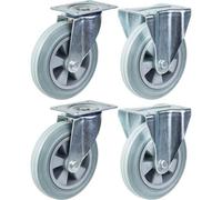 Parnells 200mm 8" Castor Grey Rubber Tyre Swivel & Fixed Strong 820Kg Capacity, Set Of 4