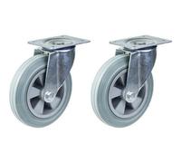 Parnells 200mm 8" Castor Grey Rubber Tyre Swivel Strong 410Kg Capacity, Set Of 2