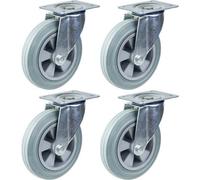 Parnells 200mm 8" Castor Grey Rubber Tyre Swivel Strong 820Kg Capacity, Set Of 4