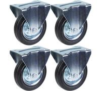 Parnells 200mm 8" Castor Rubber Tyre, Fixed, Strong 800Kg Capacity, Set Of 4