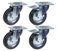 Parnells 200mm 8" Castor Rubber Tyre, Swivel & Brake, Strong 800Kg Capacity, Set Of 4