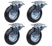 Parnells 200mm 8" Rubber Wheel Waste Bin Castors, Swivel/brake - Set Of 4