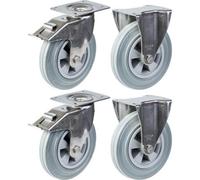 Parnells 200mm 8" Stainless Steel Castor Grey Rubber, Brake & Fixed, 820Kg, Set Of 4